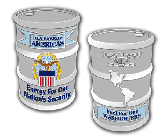 Military Fuel Supplier DLA Energy Commissions a Barrel Shaped Challenge Coin